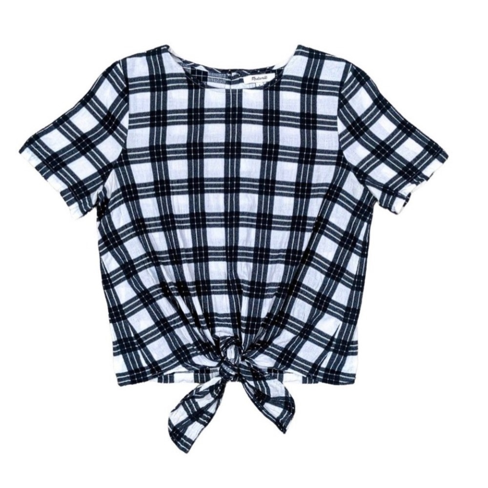 Madewell Plaid Top with Front Tie, Womens Size Small